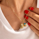 NATURAL TURQUOISE & DIAMOND – pendant – 14 K gold