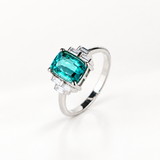 LAGOON TOURMALINE RING — Natural Lagoon Tourmaline & Baguette Diamonds, 18K White Gold