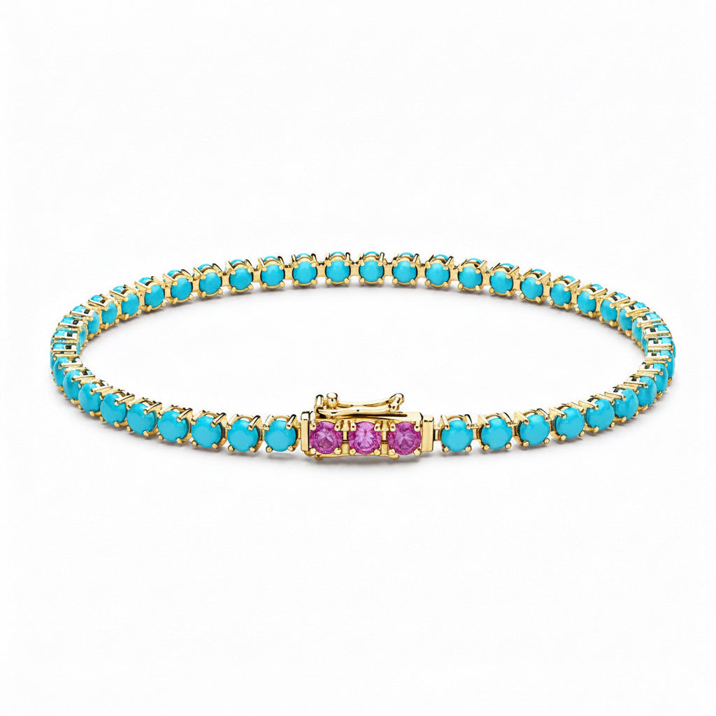 TURQUOISE GLOW – tennis bracelet – silver & vermeil