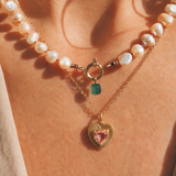 PEACH TOURMALINE HEART – pendant – 14 K gold