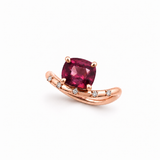 SCULPTURAL RING — Natural Rhodolite Garnet & Diamonds, 14K Rose Gold