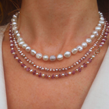 RADIANT GRACE – Pink Tourmaline & Rose Pearl Necklace 14K Gold