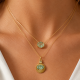 NATURAL GREEN TOURMALINE & OPAL – pendant – 14 K gold